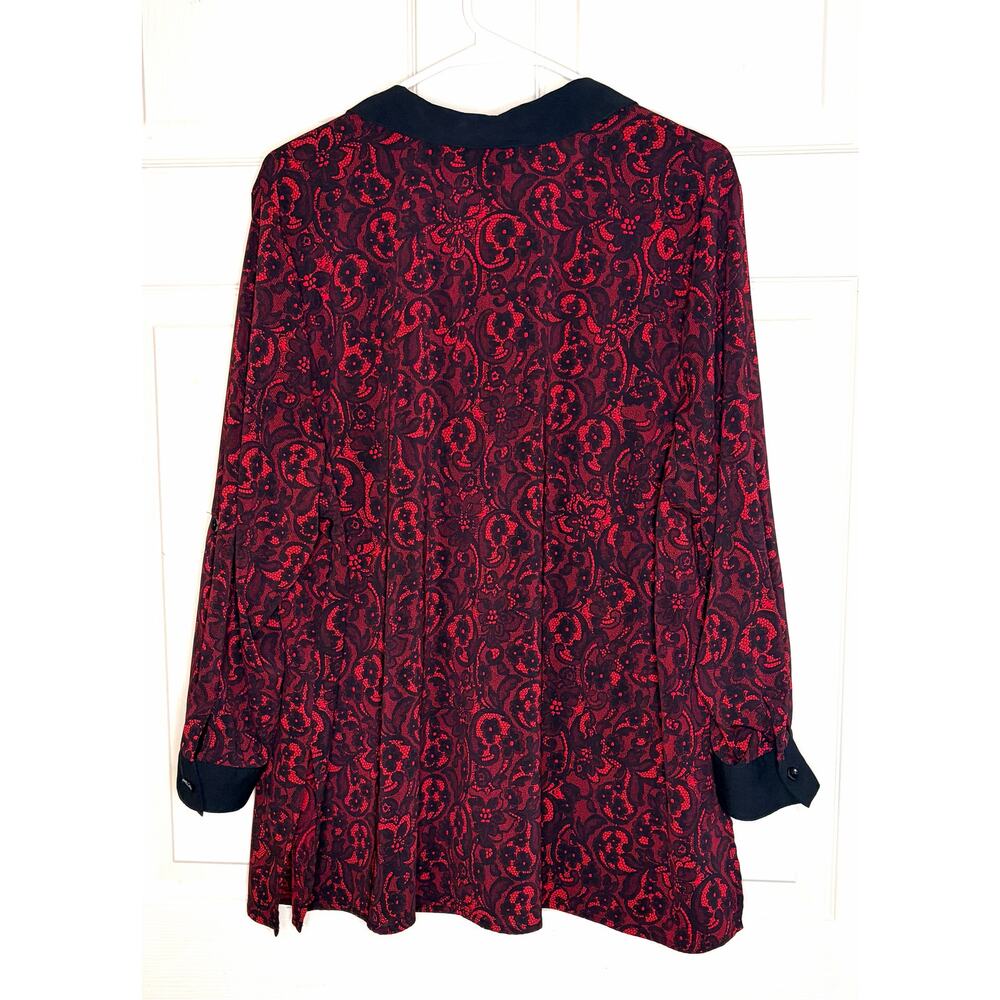 Catherine's long sleeve button down dress shirt women's size 1XWP black and‎ red